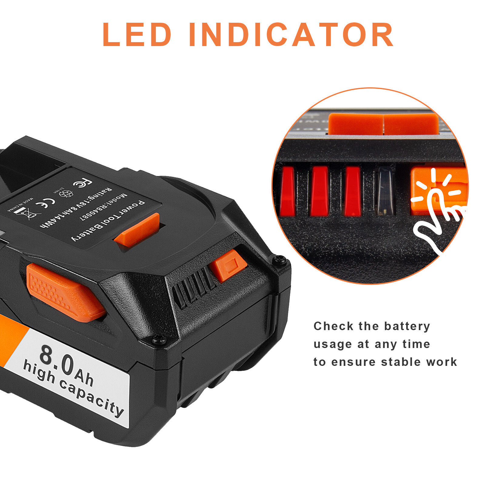 8000mAh For Ridgid R840085 6.0Ah Lithium Battery Rigid 18Volt R840087 Power Tool