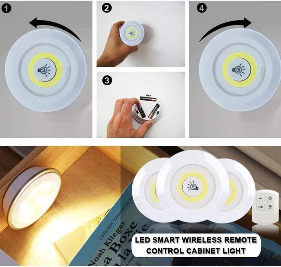 3PCS LED Puck Light Wireless Under Cabinet Lighting Kit Kitchen Counter Light US
