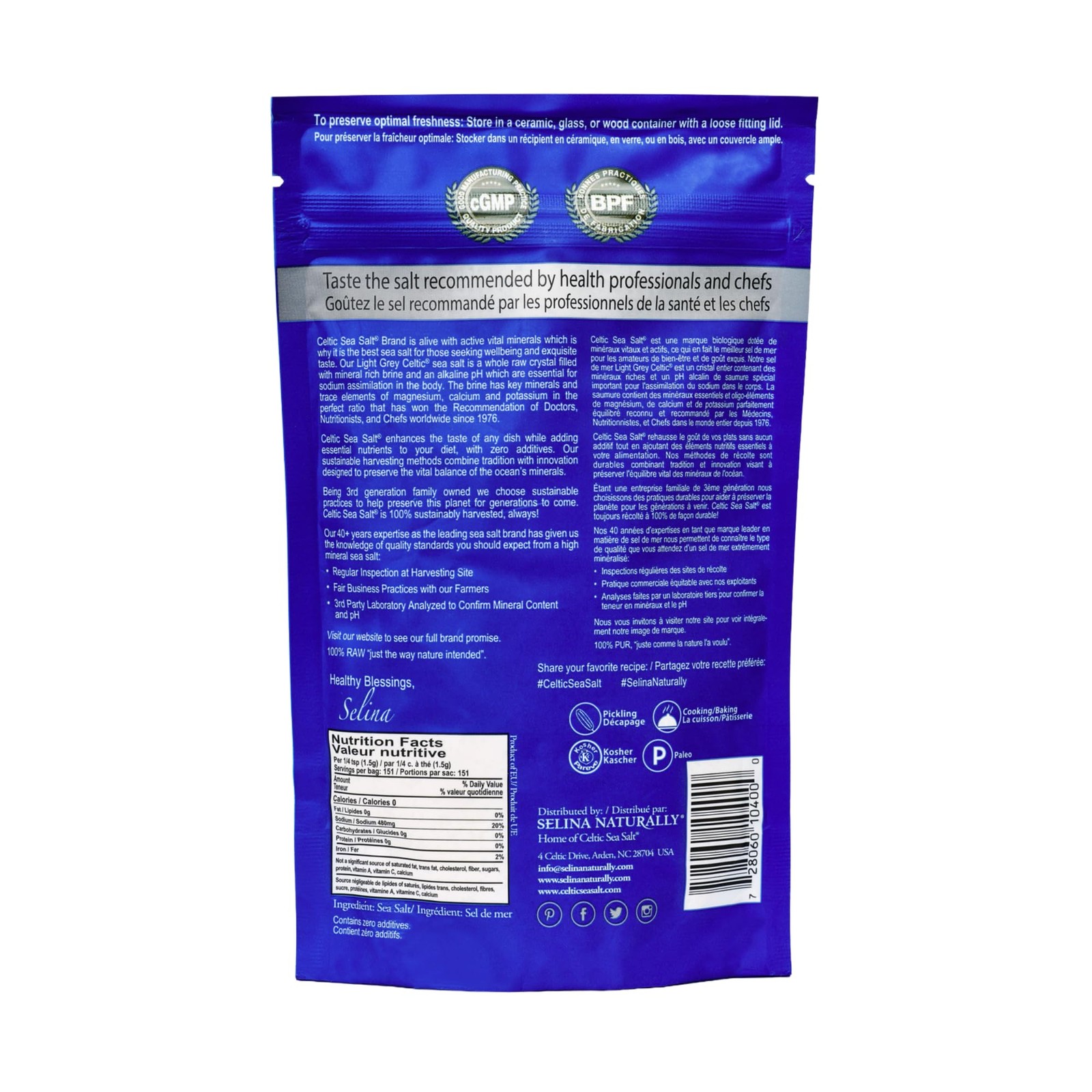 Light Grey Coarse Salt Unrefined Mineral Trace Minerals 0.5 lb Resealable Bag