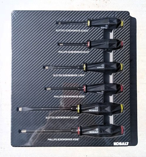 Kobalt Screwdriver Set -6 Types and Sizes With Foam Insert Tray