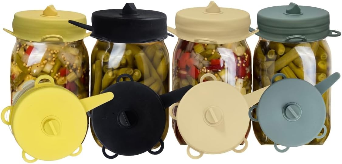 Fermentation Lids 4 EasyLid Airlock Pickle Pipes for 3″ Mason Jar Wide Mouth