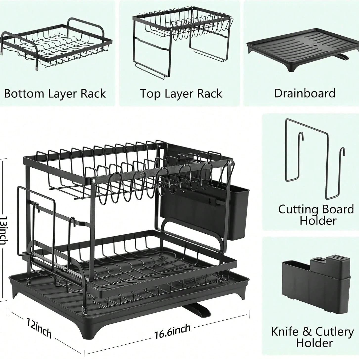 Elegant 2 Tier Black Stainless Dish Rack Stylish Space Saving Kitchen Organizer
