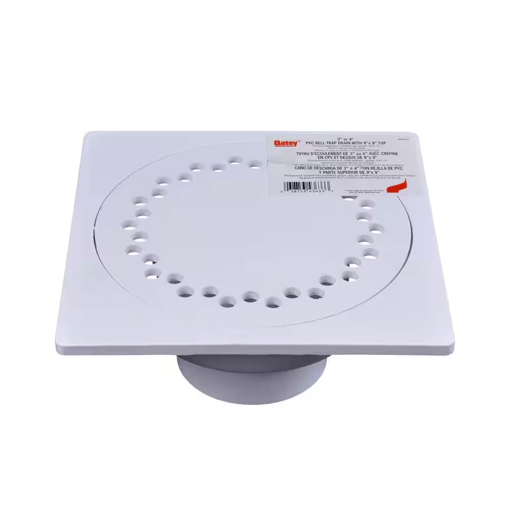 9 In. X 9 In. White PVC Bell Trap Floor Drain