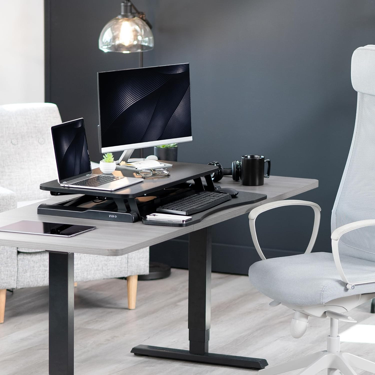 VIVO 32 Inch Desk Converter, K Series, Height Adjustable Sit to Stand Riser, Dua