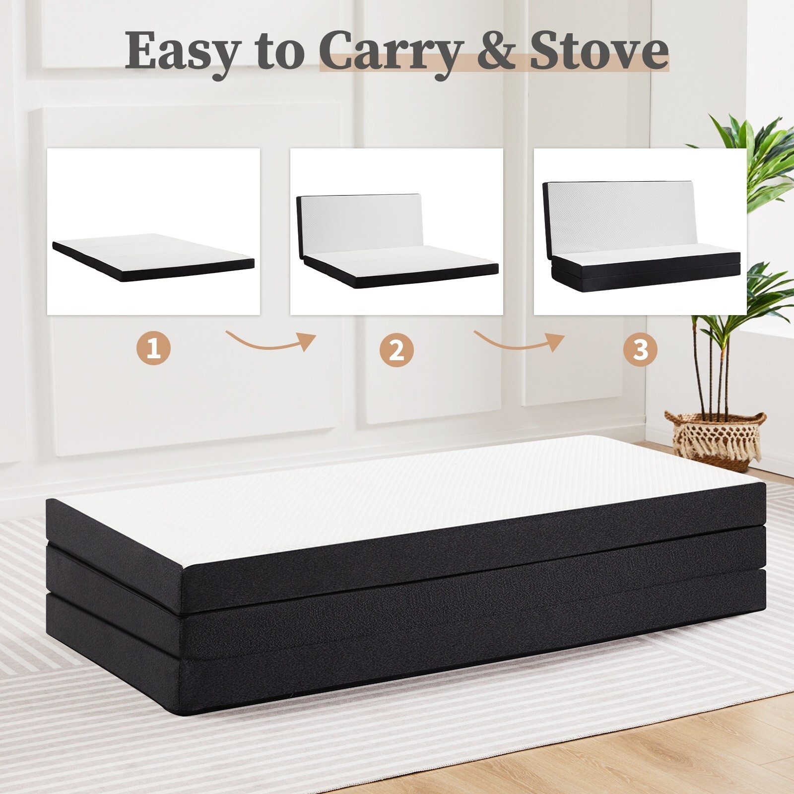 4″ Tri-fold Memory Foam Mattress, Foldable Portable Floor Bed,Washable Cover