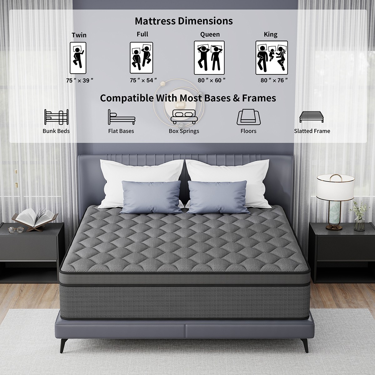 8″ 12″ 14″ Mattress Gel Memory Foam Pocket Spring Twin Full Queen King In A Box