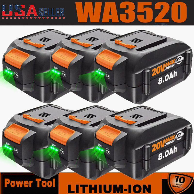 1-6pack 20V For WORX 8.0Ah MAX Extended Lithium Battery WA3520 WA3525 WA3575 NEW
