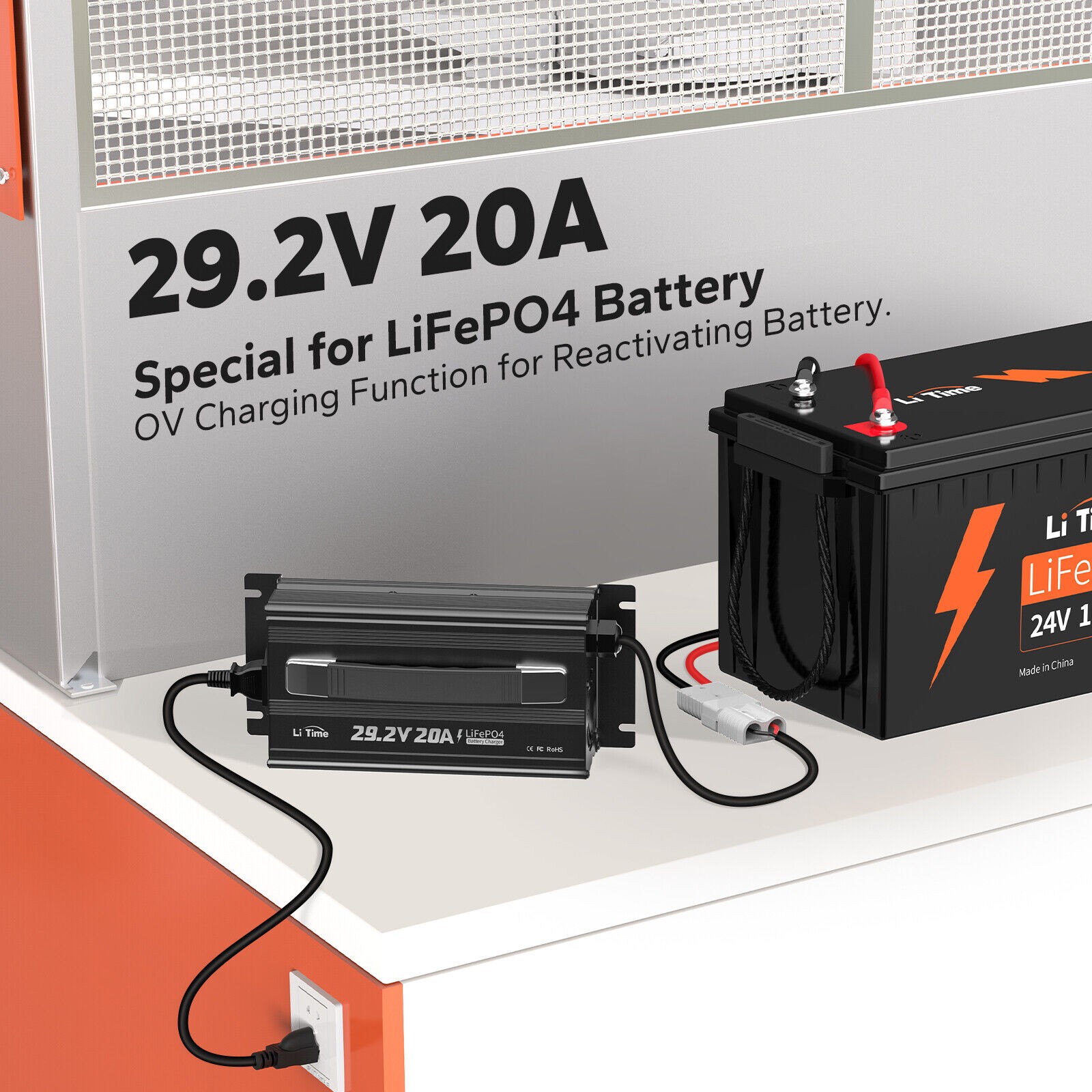 LiTime 29.2V 20A AC-DC Smart Charger for 24V Lithium LiFePO4 Battery-refurbished