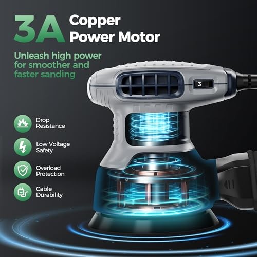 5-Inch Random Orbital Sander with Brake, 3Amp Electric Palm Sander 13000RPM |