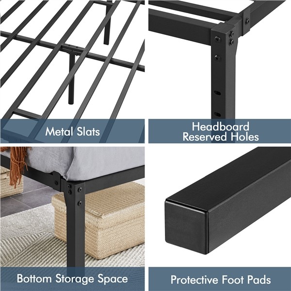 Metal Platform Bed Frame Non-Slip Design/No Box Spring Needed 14/16/18 Inch