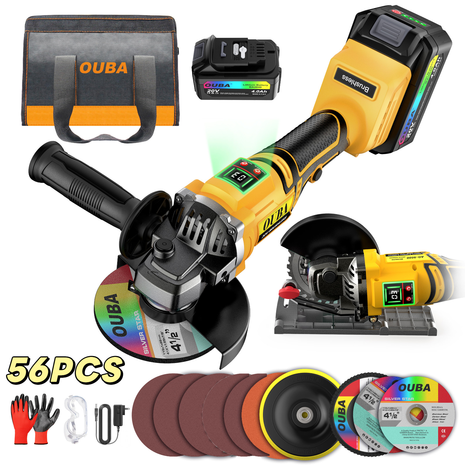 Cordless Angle Grinder Brushless for Dewalt 20V Battery 4.5″-5″ 9500RPM w/ Stand