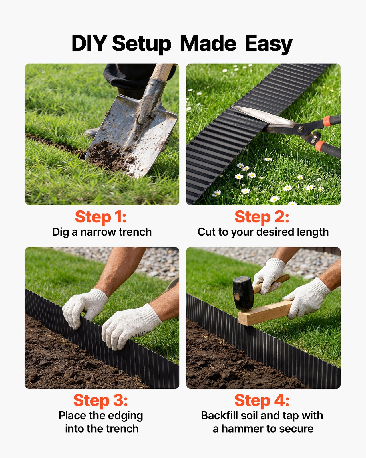 VEVOR Galvanized Steel Landscape Edging 40 ft x 6 in Metal Garden Edging