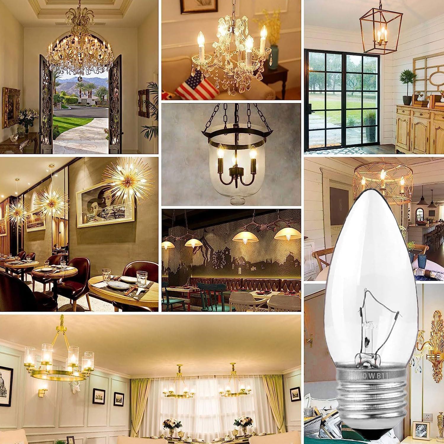 60W Incandescent Torpedo Tip Chandelier – 60W Equivalent Medium E26 Candelabra,