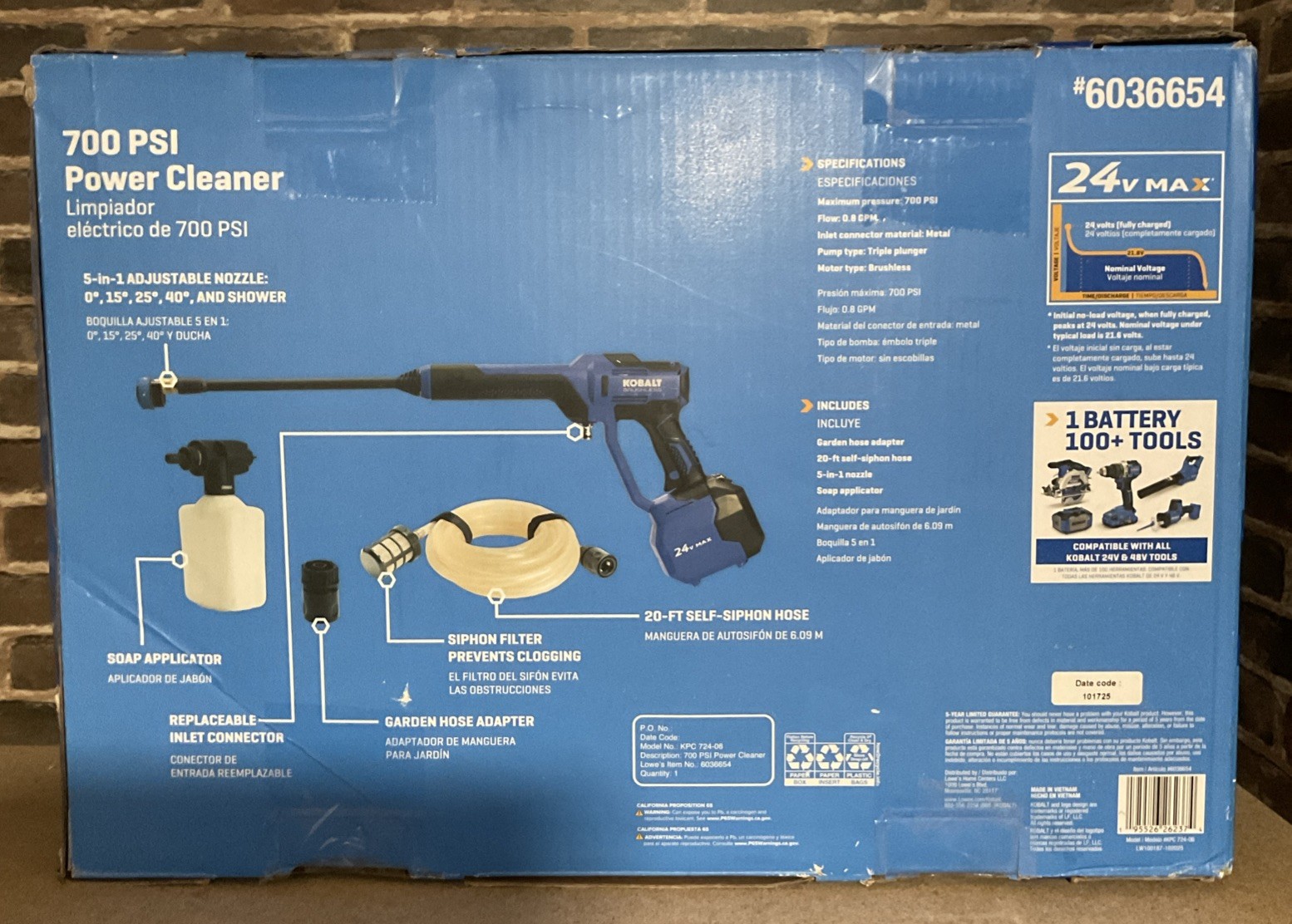 Kobalt 24V Max 700 PSI Brushless Cordless Power Cleaner Tool Only NO BATTERY