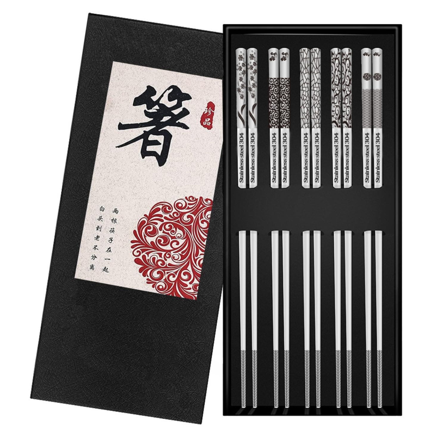 Metal Chopsticks Reusable 5 Pairs: Stainless Chopstick Set Dishwasher Safe,Non-S