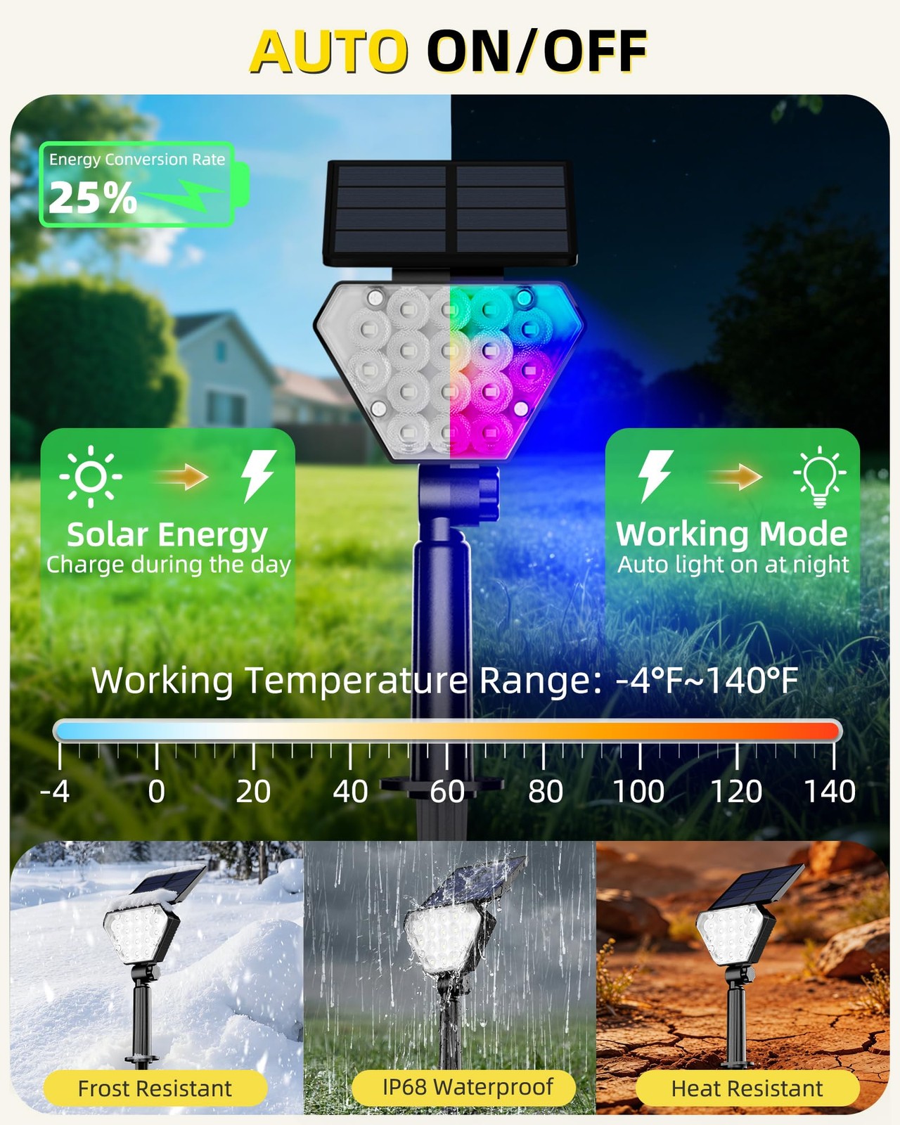 T-SUN 6-Pack Outdoor Solar LED Spotlights IP65, Color Changing, Auto On/Off