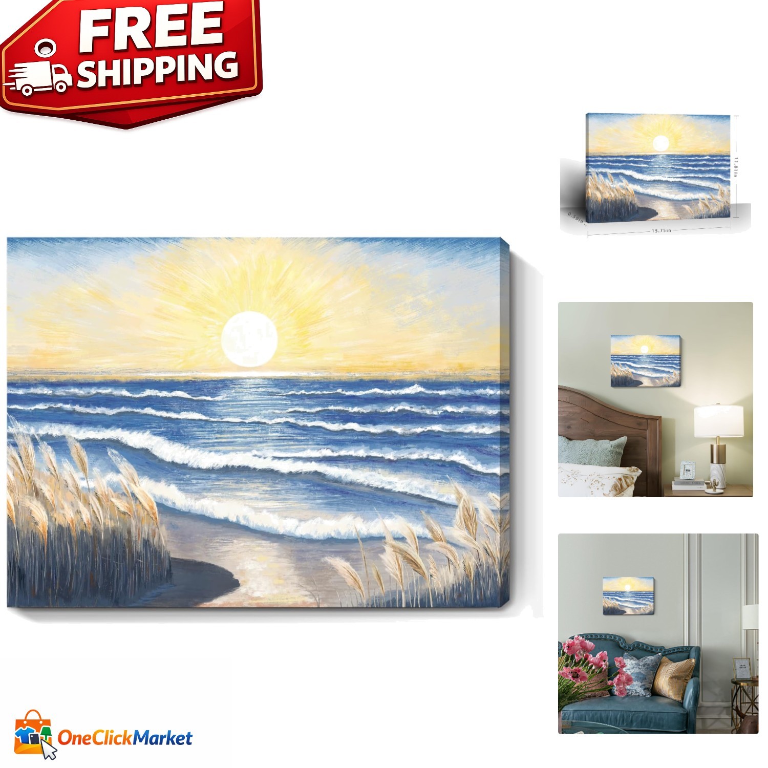 Stunning 12×16 Ocean Sunset Art Print – Waterproof Canvas for Any Room