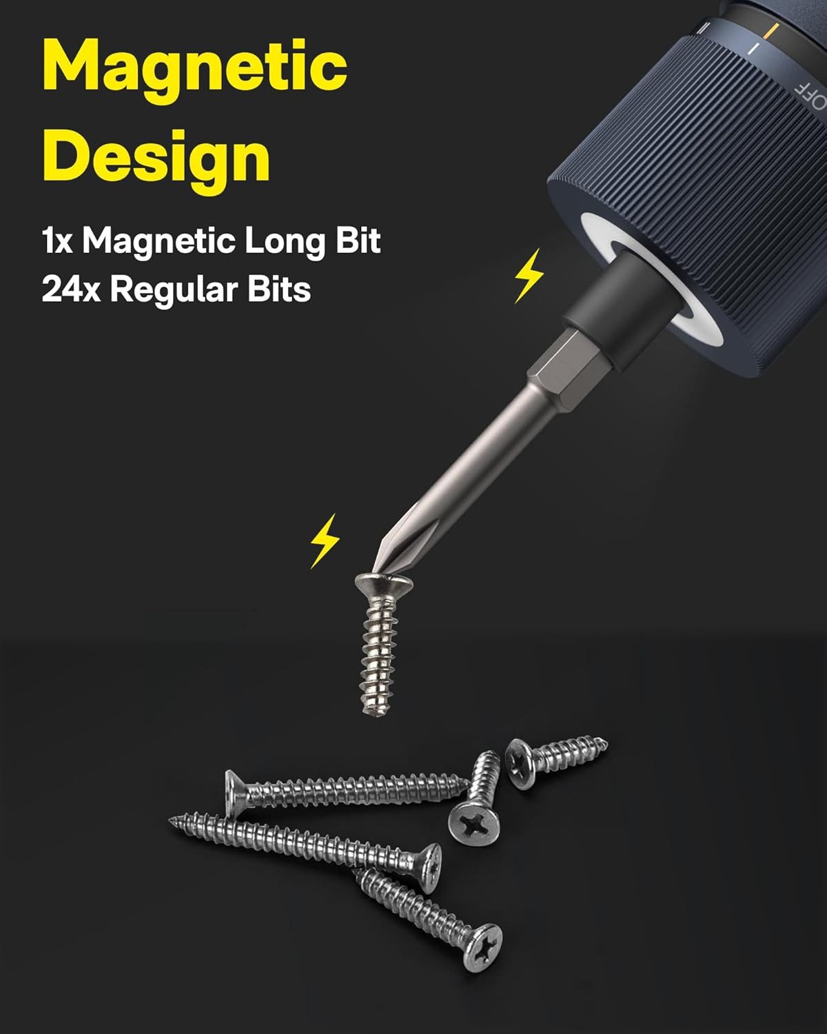 25-Piece Upgraded Electric Screwdriver Kit, 1/4” Hex, Magnetic Lid, 1500Mah Rec