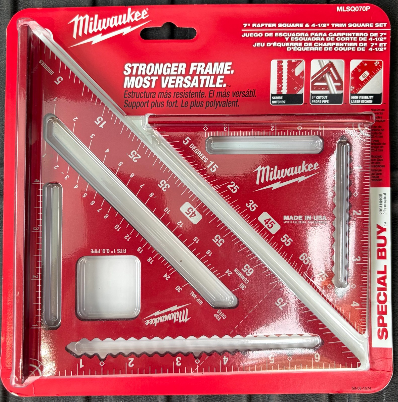 Milwaukee MLSQ070P 7 inch Rafter Square, Rafter and Trim Square Combo