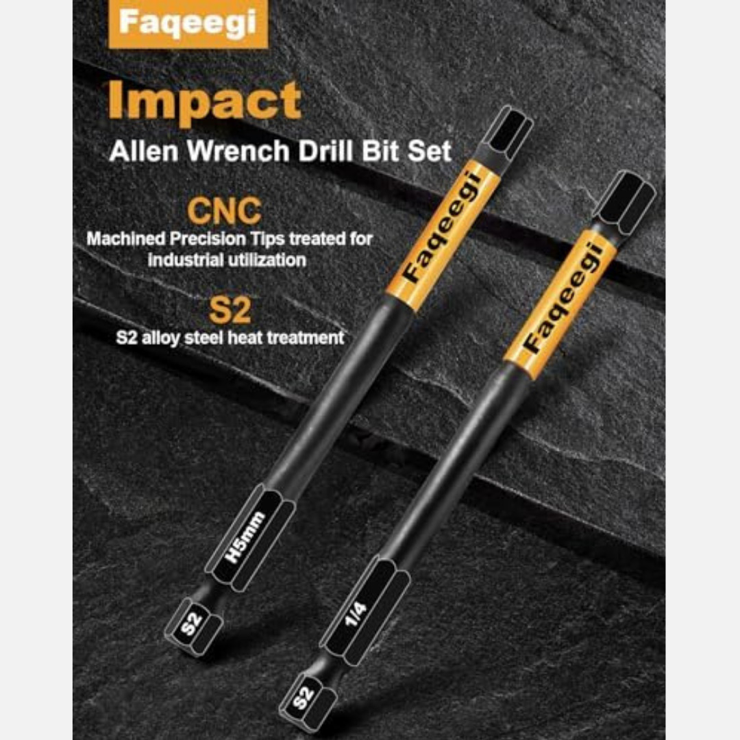 4-Inch Long Hex Bit Set 20PCS (Metric & SAE) Impact Allen Wrench/Key Drill Bit