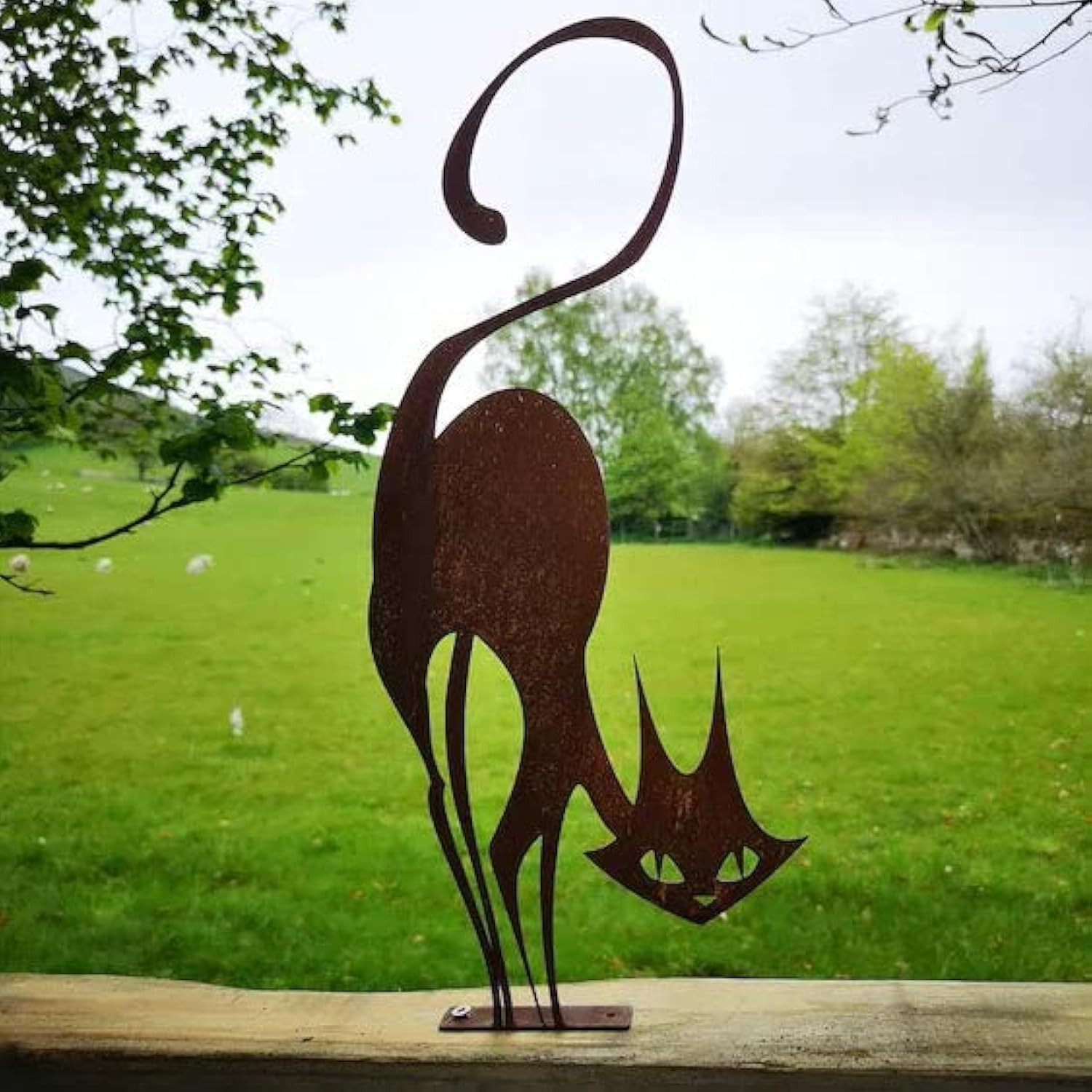 Retro Rusty Metal Cat Fence Topper Decor Outdoor Yard Signs Decoration Metal Cat
