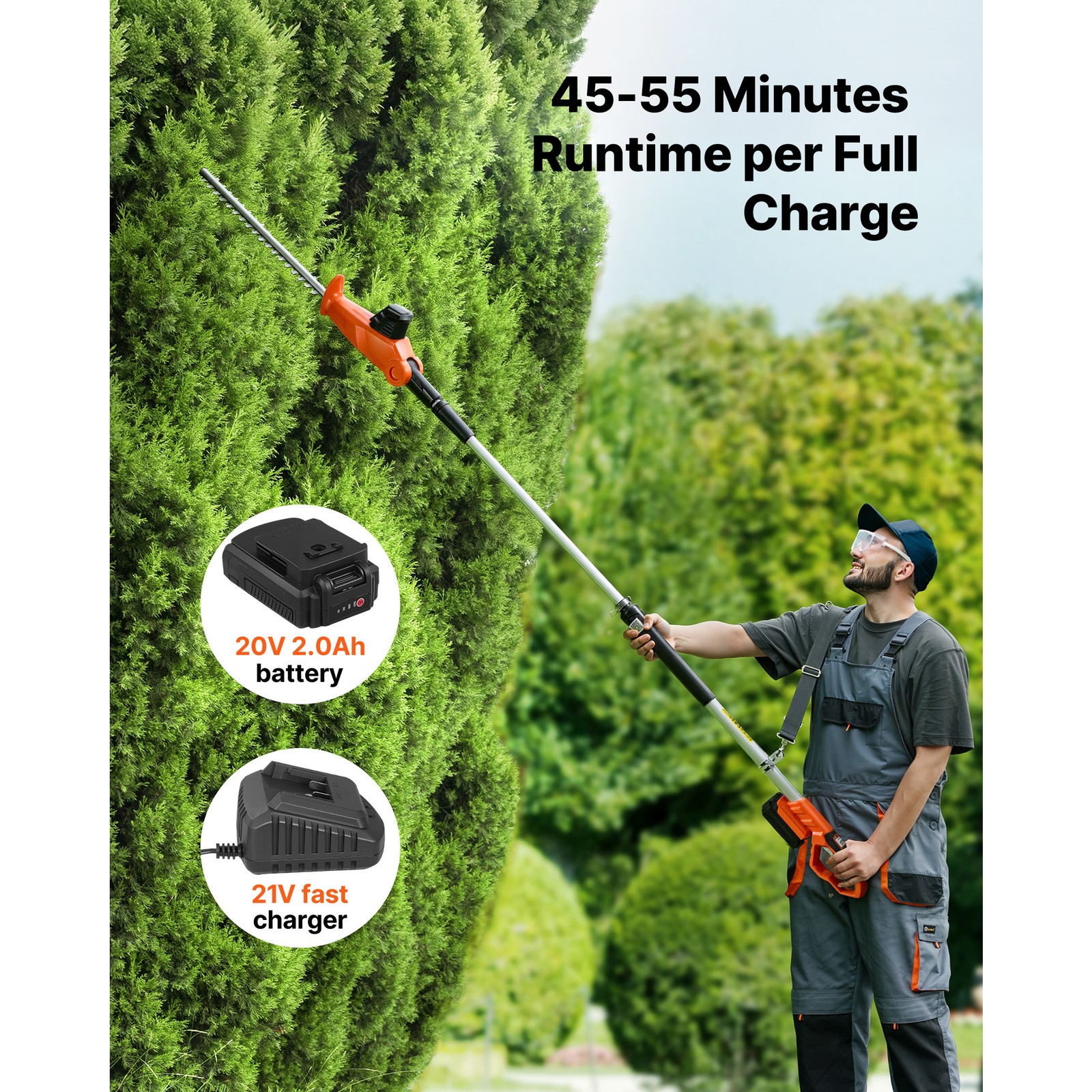 Uimoso Cordless Telescoping Hedge Trimmer 20V with 18-Inch Cutting Blade