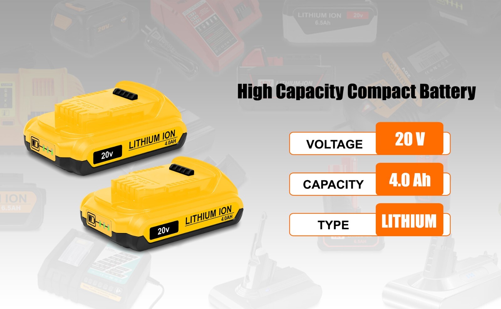 2 PACK New DCB203 4.0Ah Battery for Dewalt 20V Max 2.0AH Battery DCB203-2