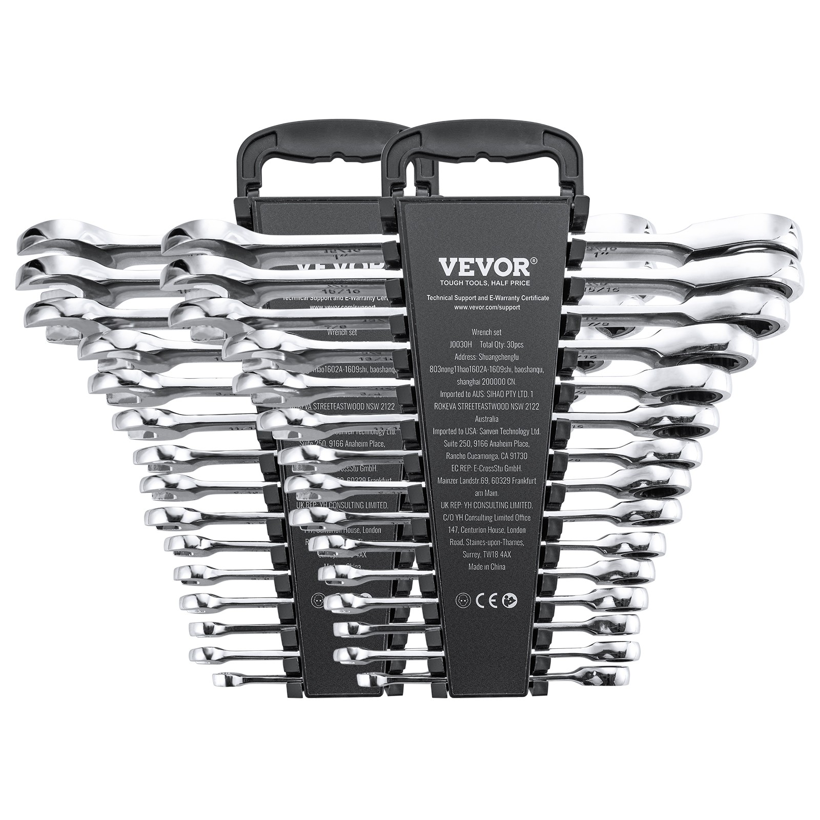 Combination Wrench Set 30 PCS SAE 1/4″ to 1″, Metric 8mm to 24mm Organizer Rack