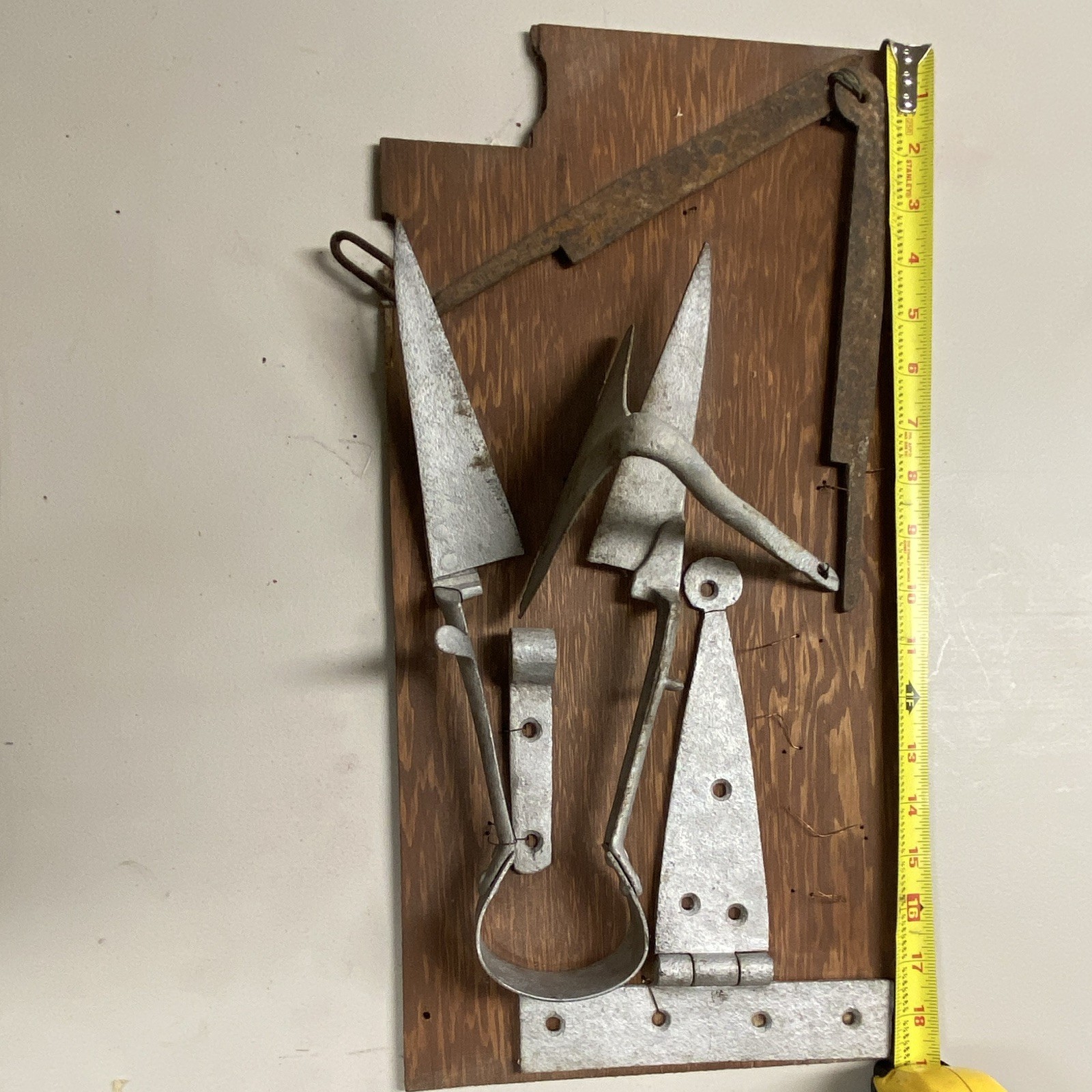 Industrial Tools Wall Plaque, Wood Grain & Metal Hardware, Wall Mounted 18″