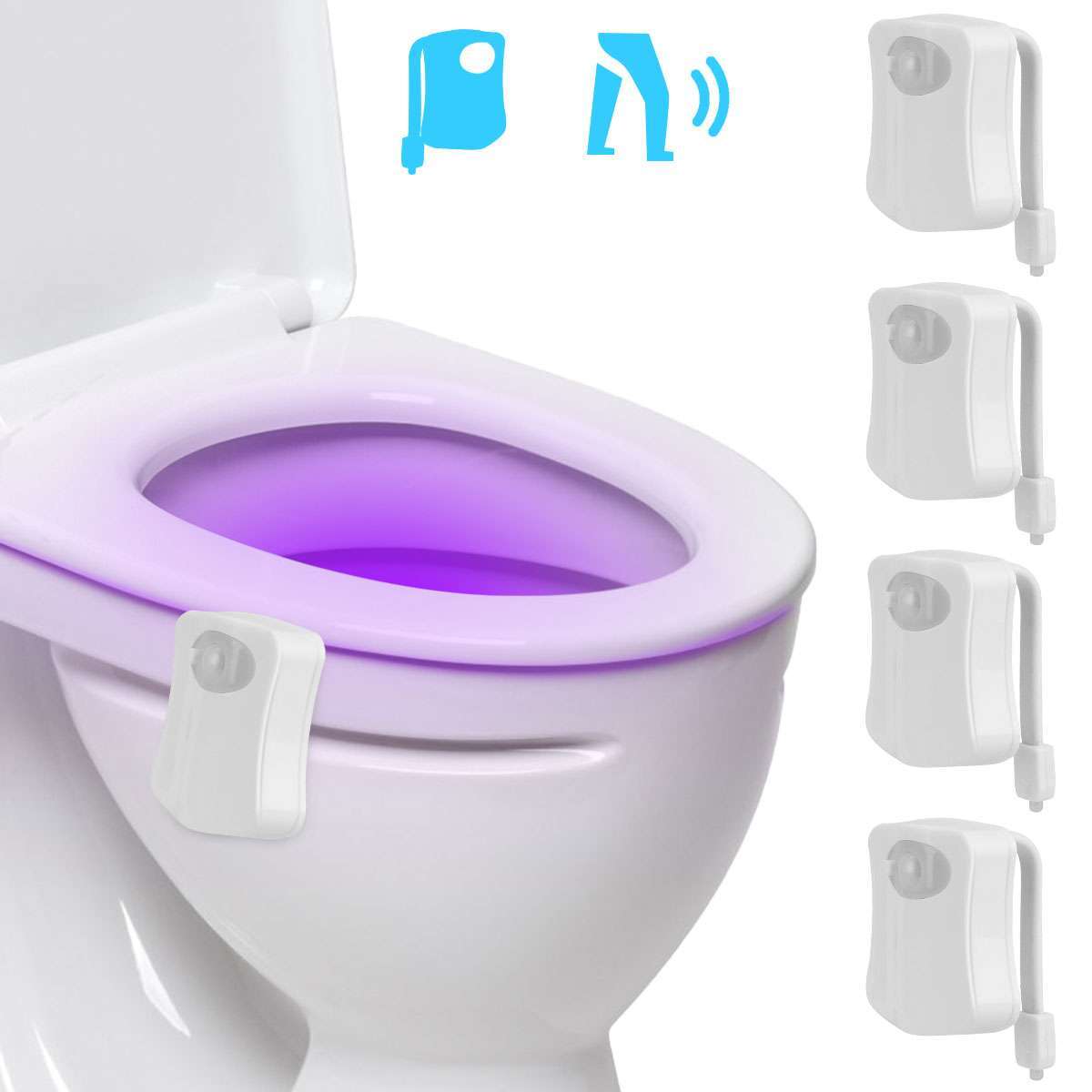 4Pcs Motion Activated LED Bathroom Toilet bowl Night Light 16 Colors Kids Safe