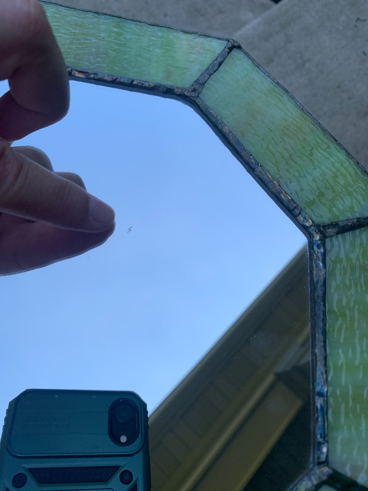 Octagon Green Stained Slag Glass Mirror Wallhanging