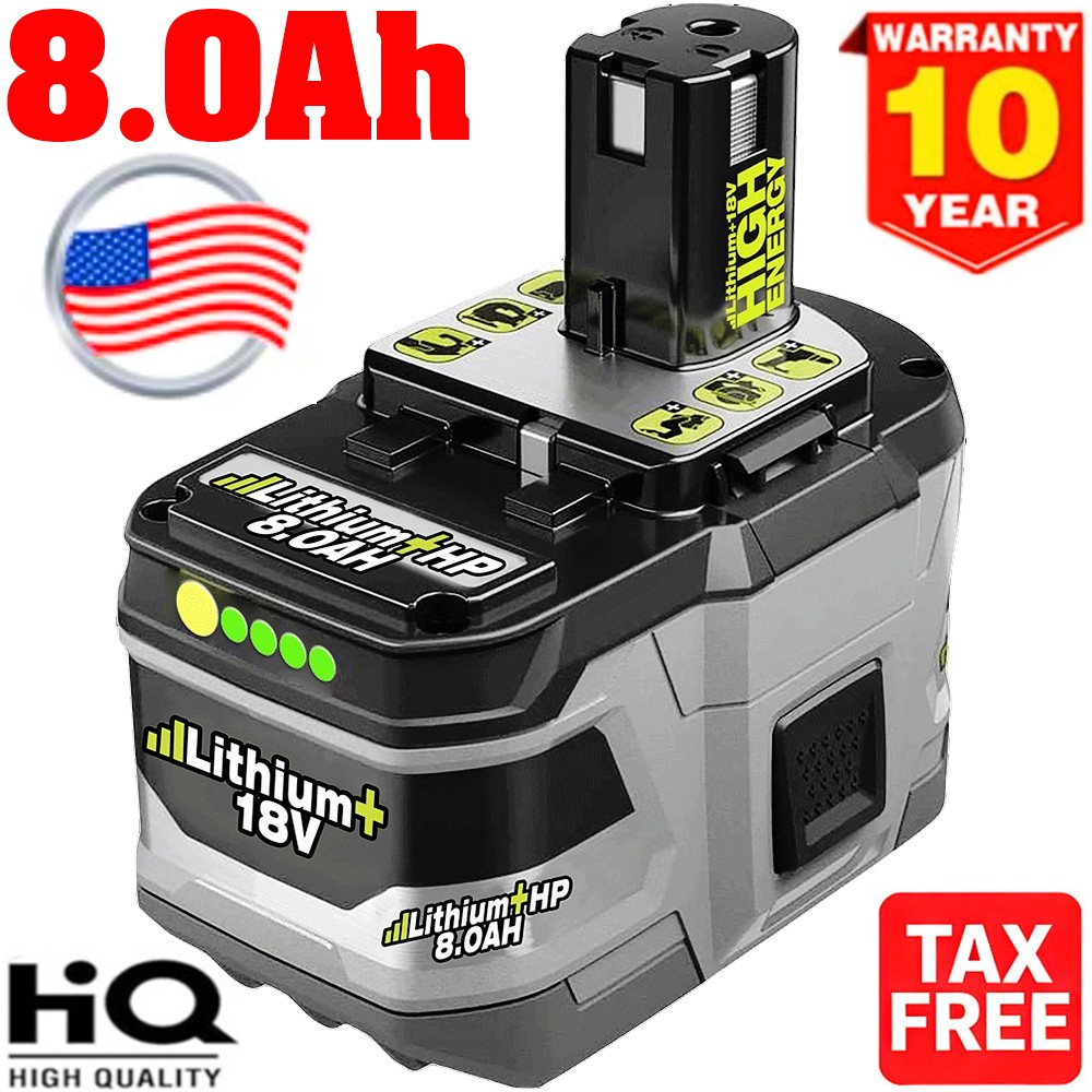 18V 8.0Ah For RYOBI P108 One Plus High Capacity Battery Lithium-Ion P107 New