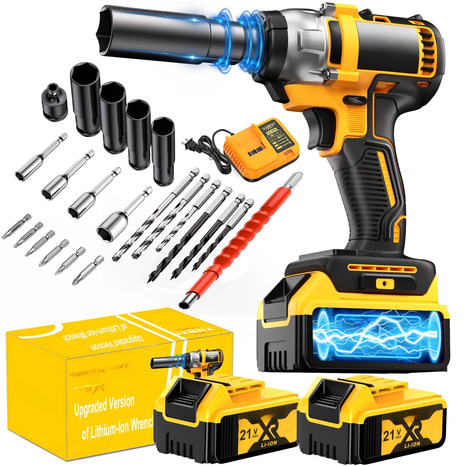 350N 21V Cordless Impact Wrench & Drill Kit，Car Repair Heavy DIY Gift