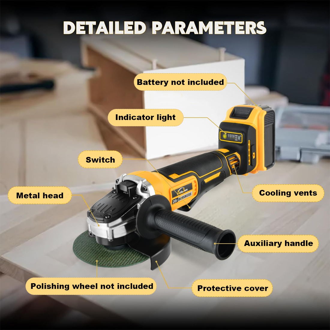 Cordless Angle Grinder for Dewalt 20V Battery 4-1/2″ Brushless 9000RPM Tool Only