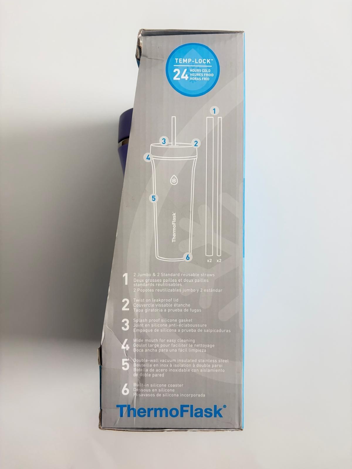 ThermoFlask Insulated Straw Tumbler with 24 hrs Temp-Lock 32 oz – Set of 2 – NEW