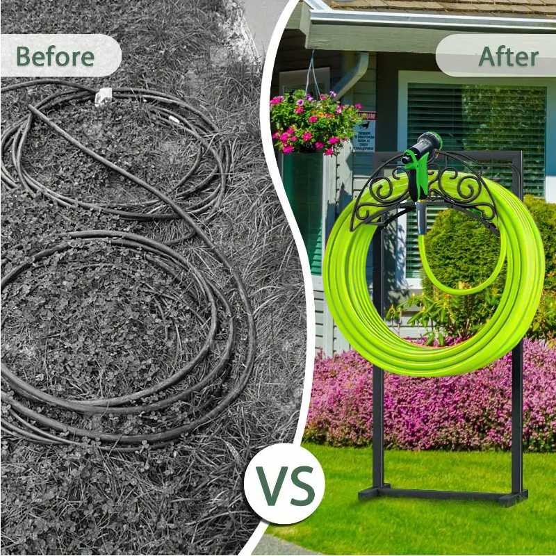 3 Types — 41.5″ Detachable Metal Garden Hose Holder Hanger Freestanding 4 Spikes