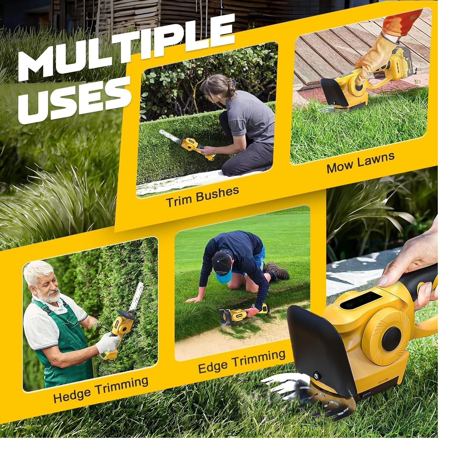 Electric Cordless Grass Shear 20V Shrubbery Trimmer 2 in 1 Hedge Shears Cutters