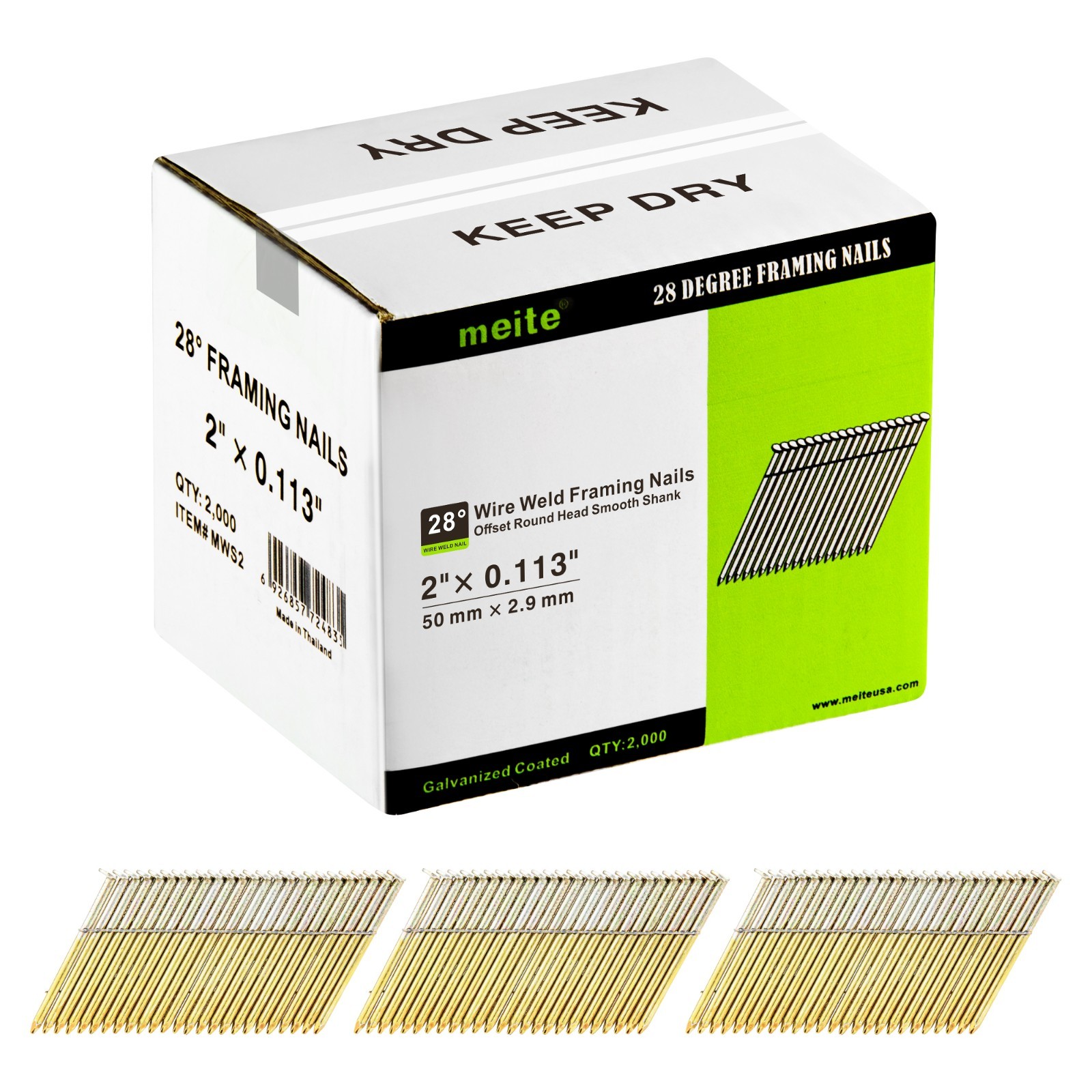 meite 28 Degree Framing Nails 2000-Count 2″ Length Galvanized Wire Weld