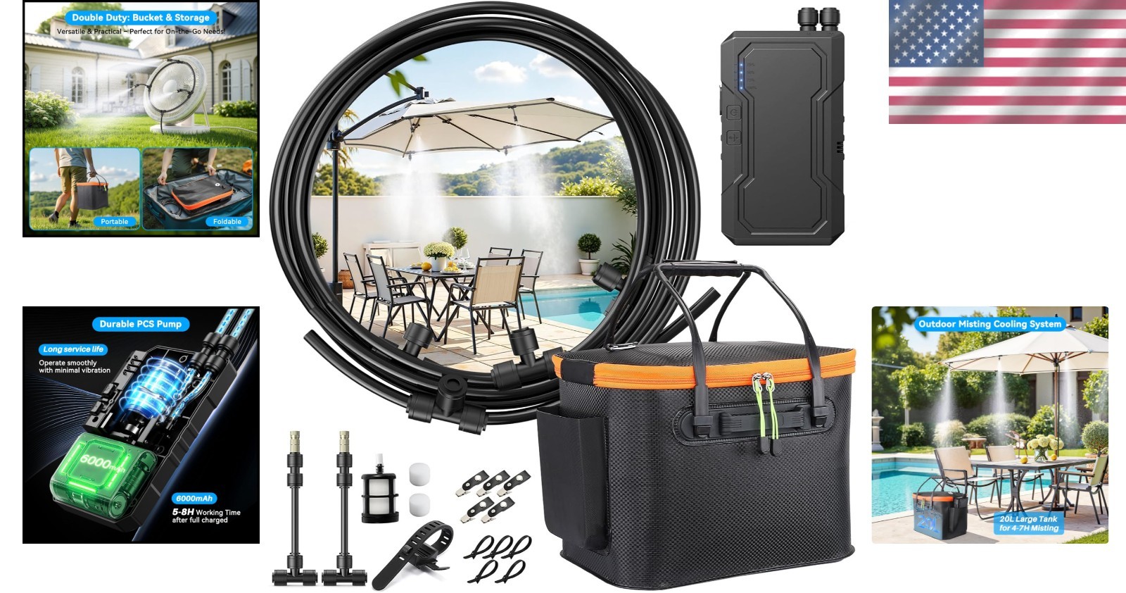 Compact Battery Powered Misting System for Outdoor Cooling