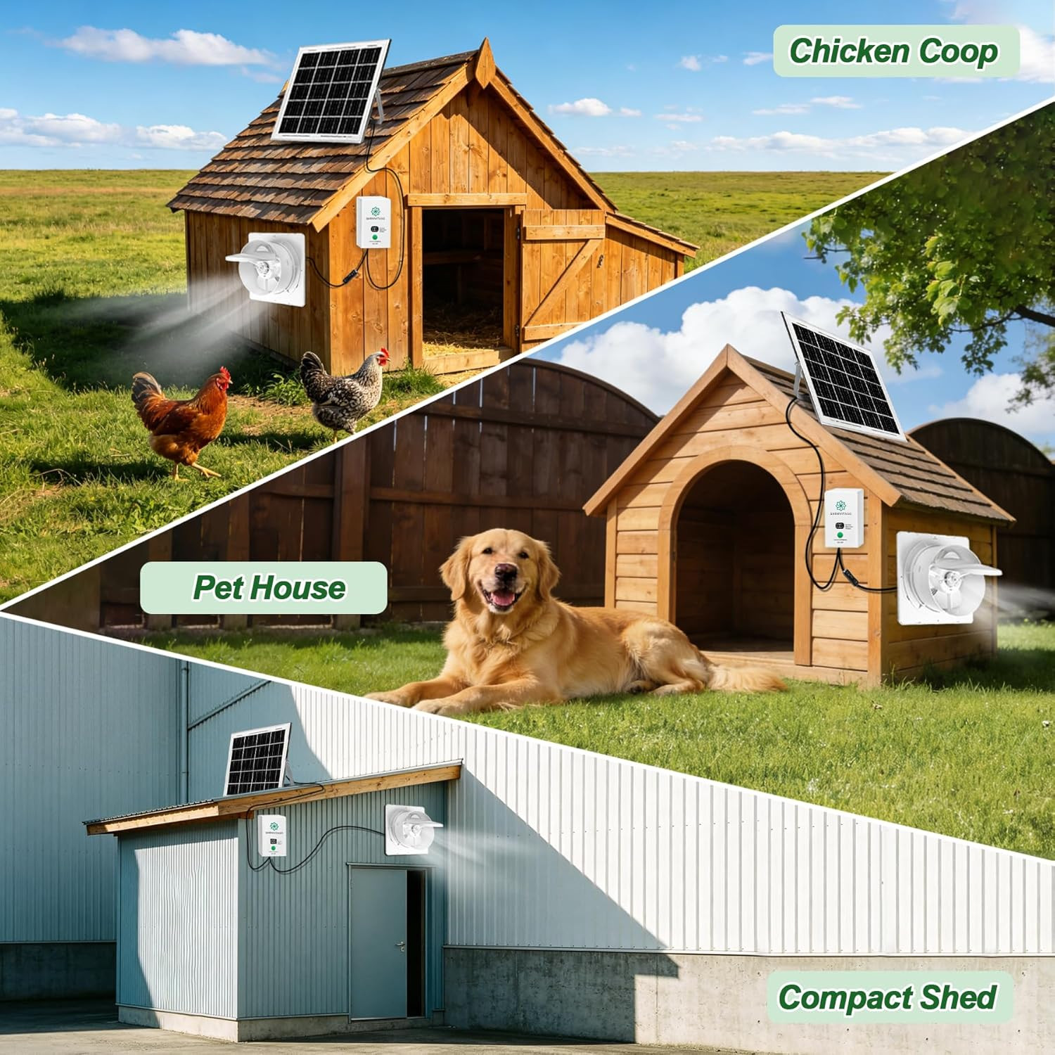 Solar Exhaust Fan with 7500Mah Battery & LCD Display, 25W Solar Panel Vent Fan f