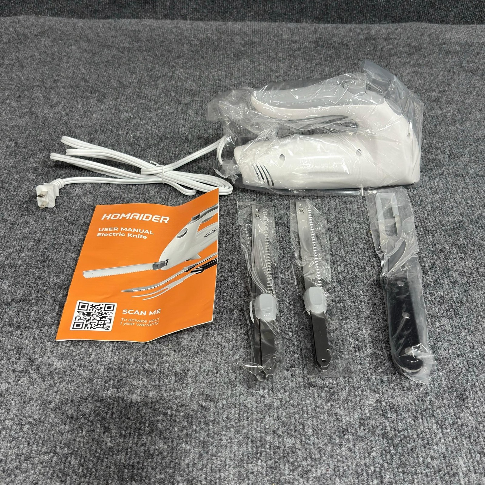 Homaider Electric Knife Carving Set 2 Blades Stainless Steel White Meat Bread
