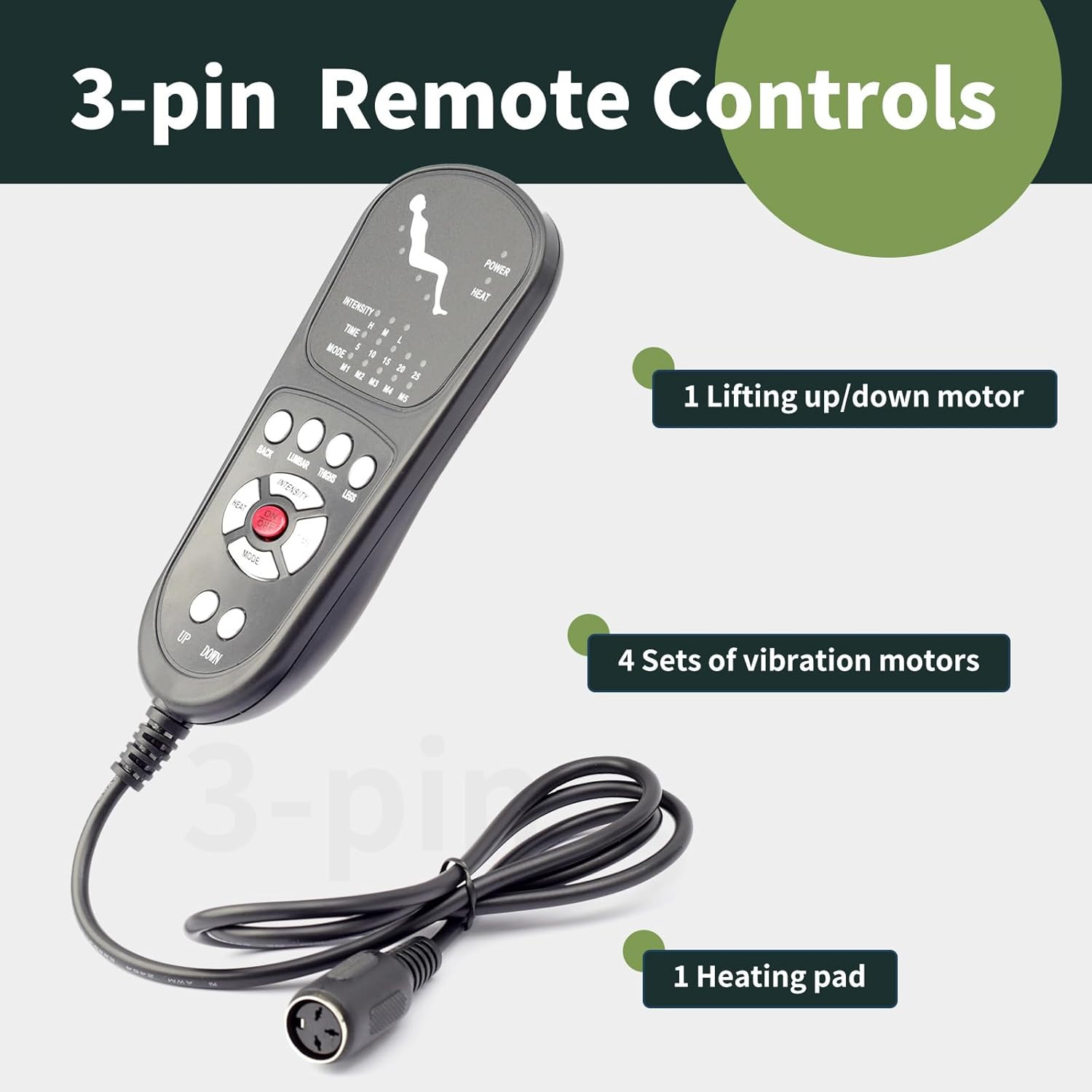 3 Pin Replacement Massage Function Remote Handset Controller for Recliner Lift C