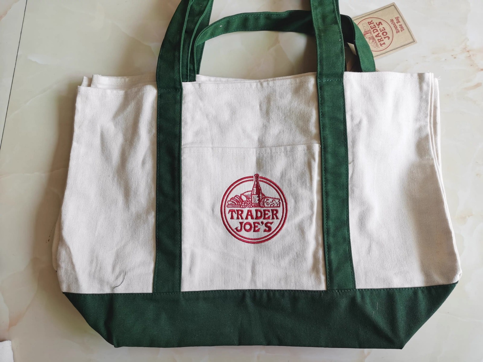 TRADER JOE’S MINI AND LARGE CANVAS BAG HEAVY COTTON REUSABLE SHOPPING BAG GREEN