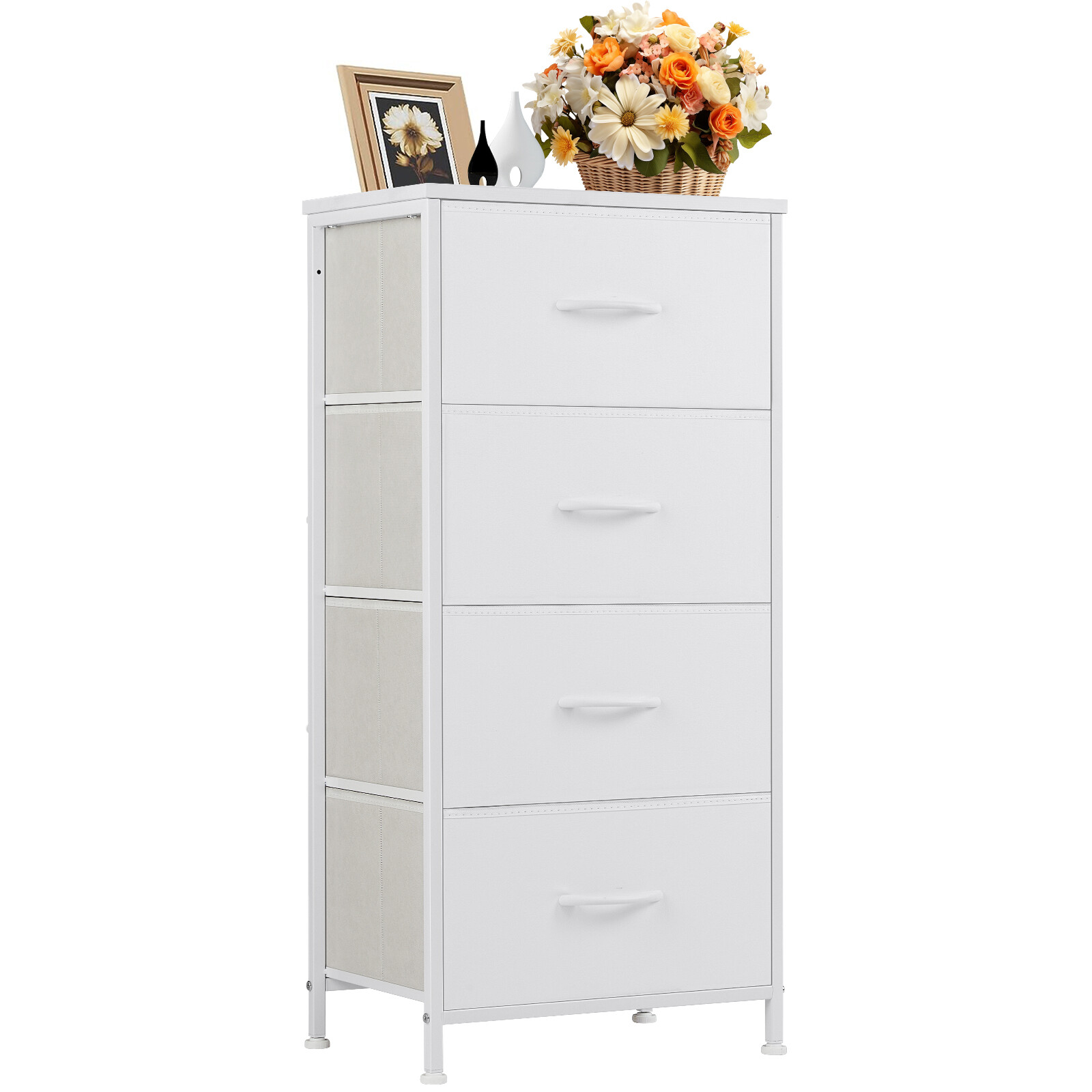 Skinny 4-Drawer Dresser – Fabric Storage Tower, Chest of Drawers for Bedroom