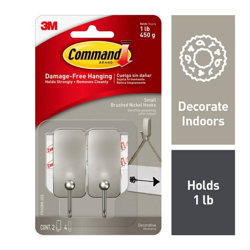 Small Brushed Nickel Hooks: Metal Wall Hooks, Painted Finish, 0.5 lb Capacity