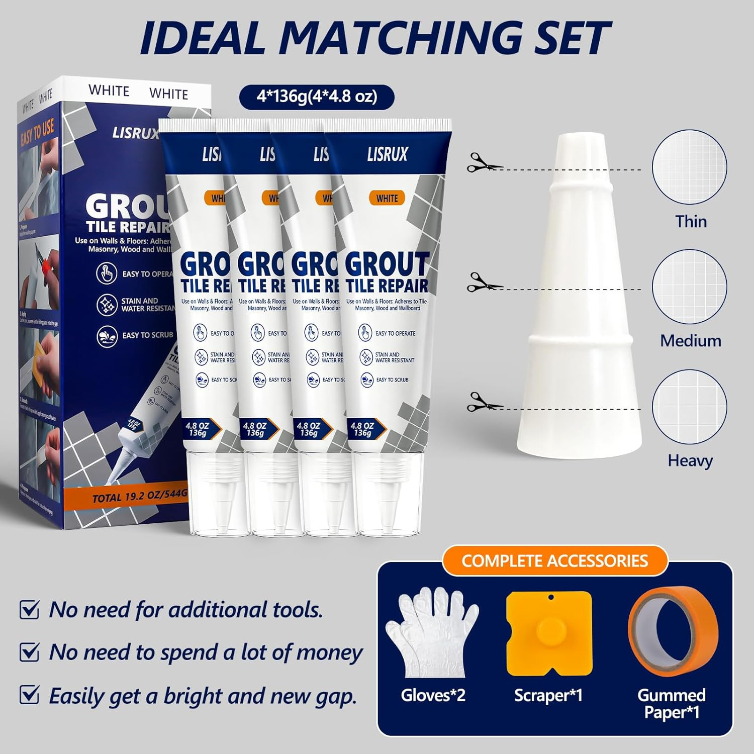 Tile Grout Repair Kit, 4 Pack Fast Drying Grout Filler for Shower, Bathroom & Ki