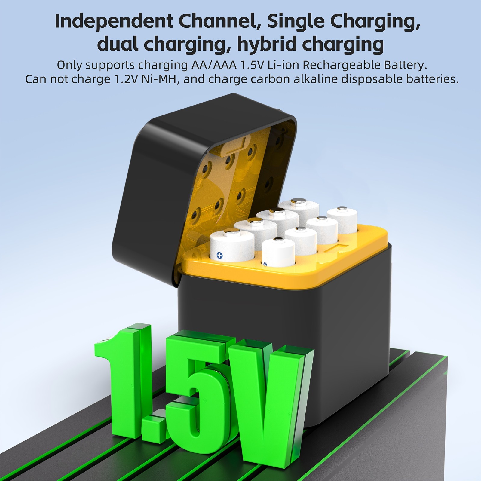 8 Slot 1.5V Rechargeable AA & AAA Lithium Battery Fast Charger Storage Box