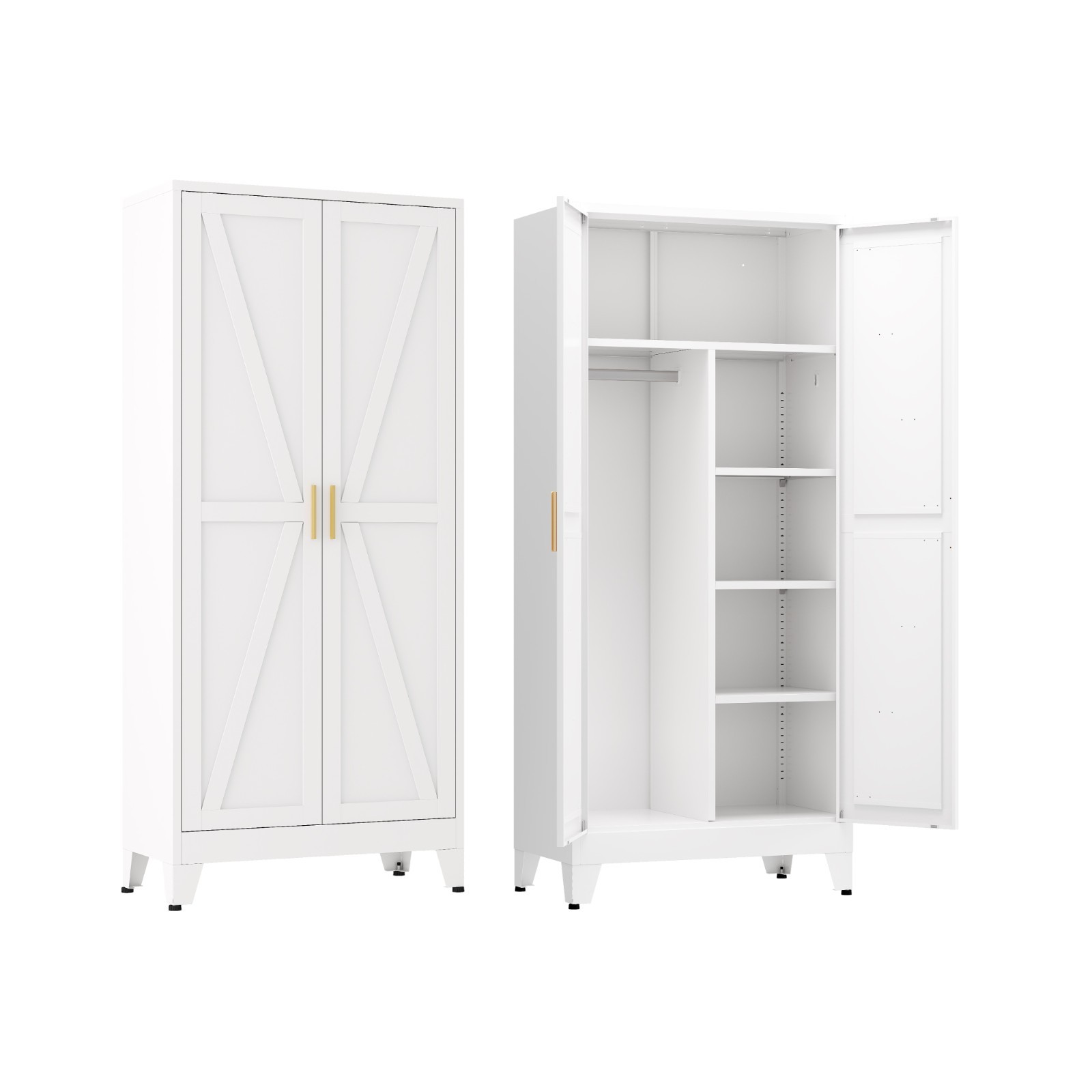 71″ White Metal Cabinet w/Doors/Shelves, for Bathroom, Living Rm, Storage