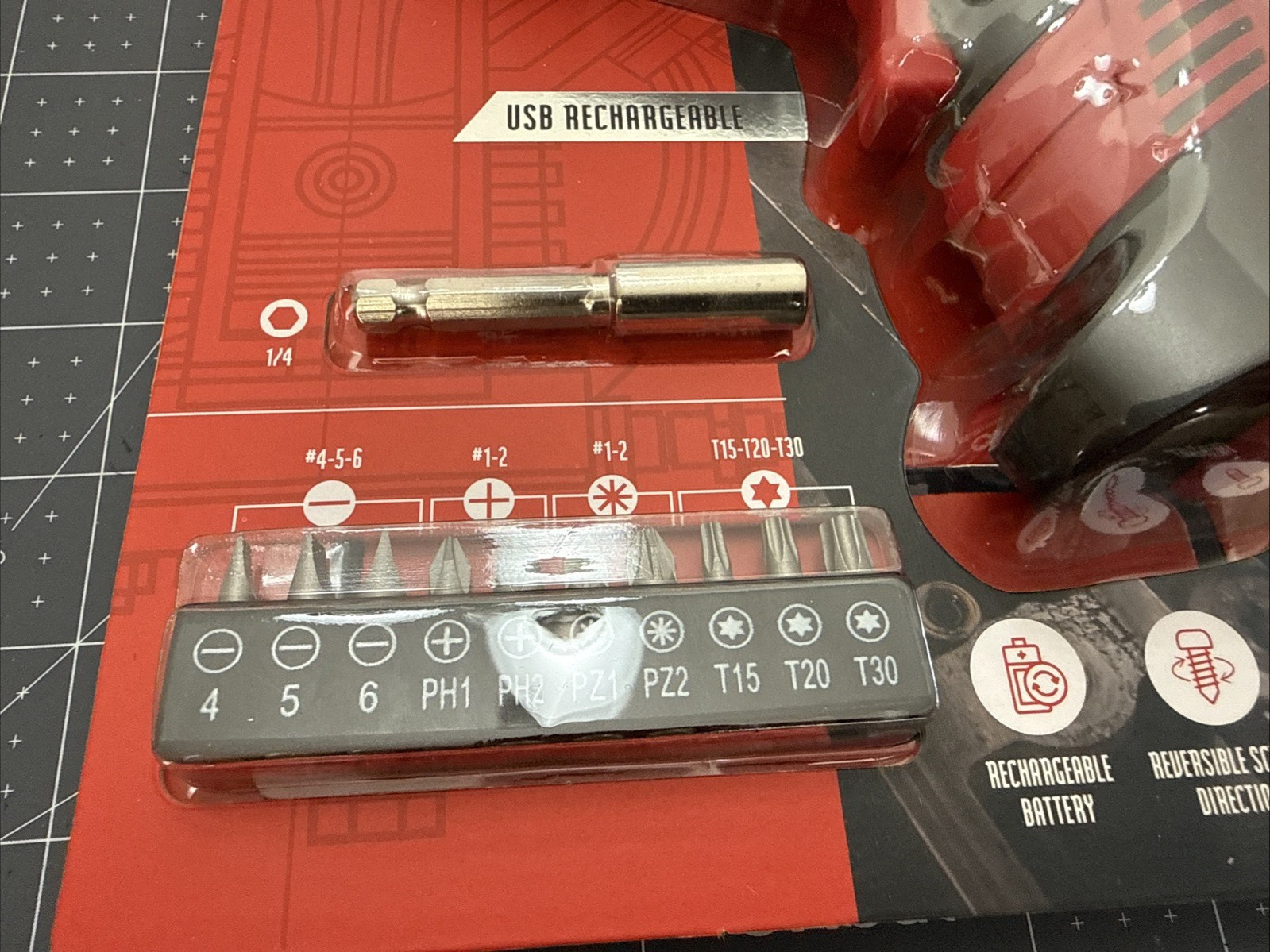 Firestone 3.6V Cordless Screwdriver, 2 Position Handle, USB Rechargeable