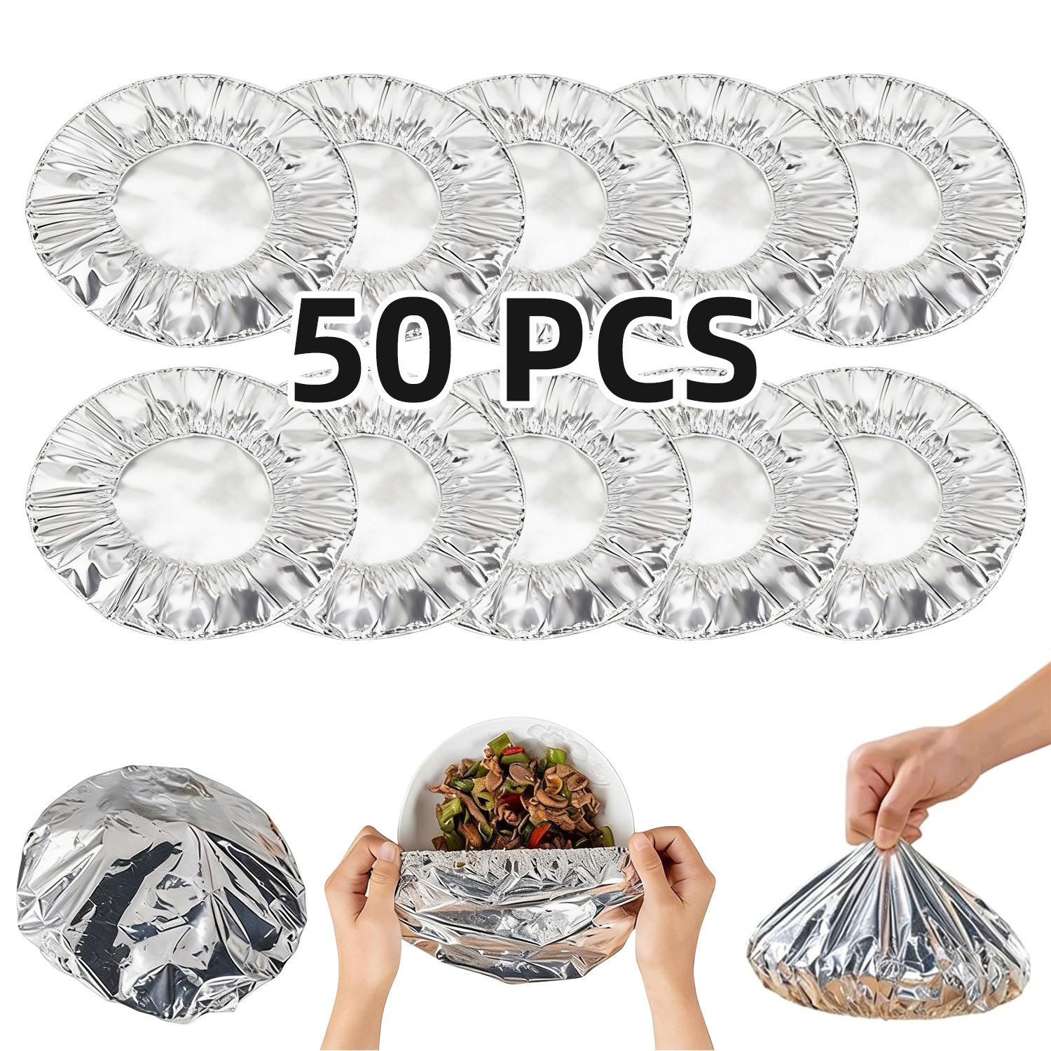 30/50 Pcs Stretchy Reusable Foil Cover for Plates, Bowls & Kitchen Food Storage